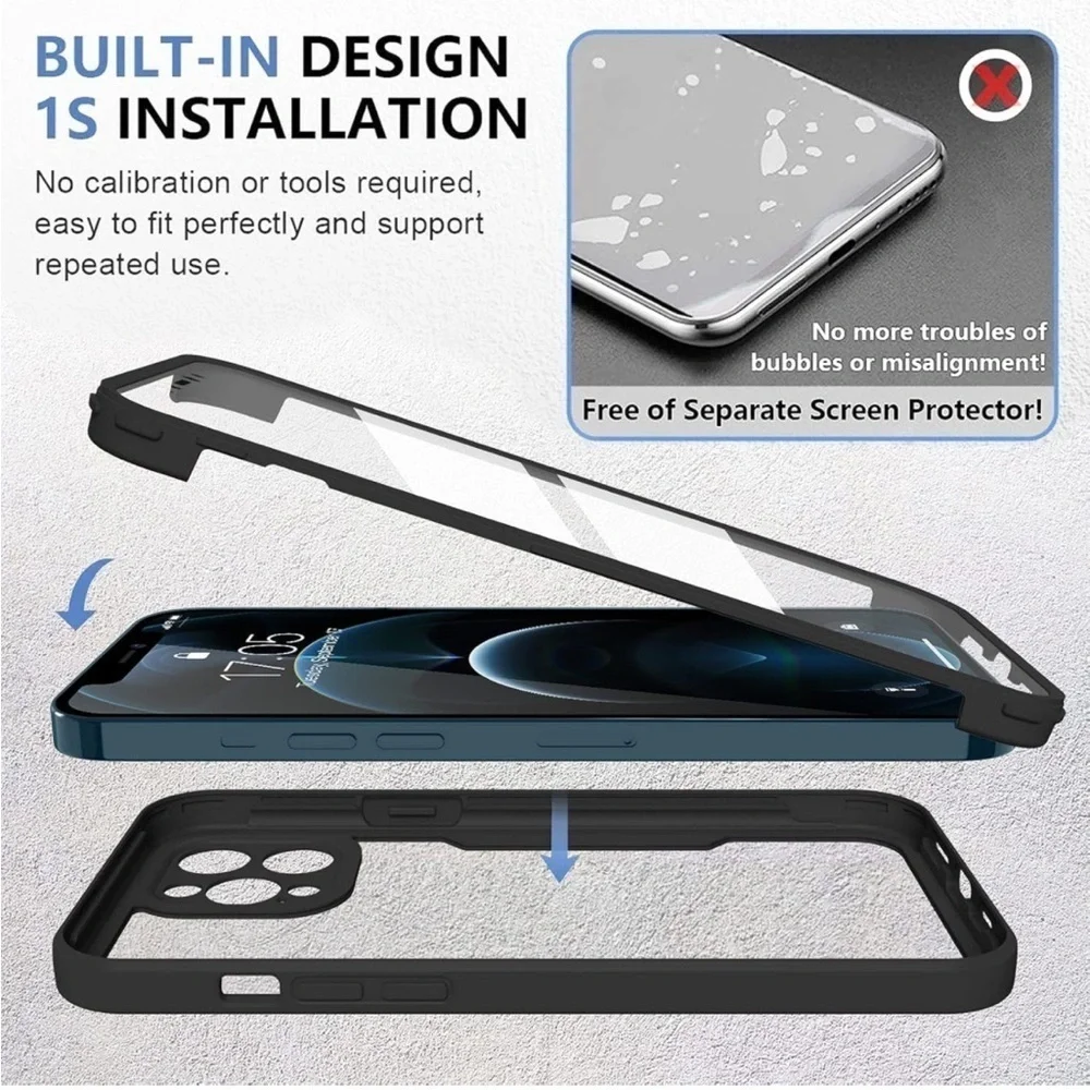 iPhone 360 14 Max Case Full Body Clear Design with Built-in Screen Protector